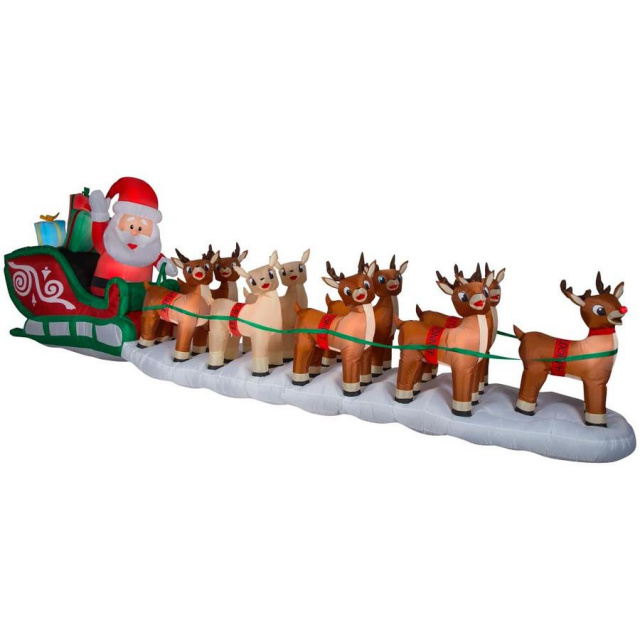 17.5 Ft CHRISTMAS Lighted Santa & Rudolph Sleigh Airblown Inflatable Yard Decor 