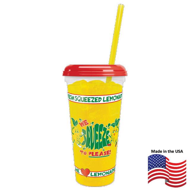 Lemonade Cup - 32 oz. Plastic Cup with lid and straw