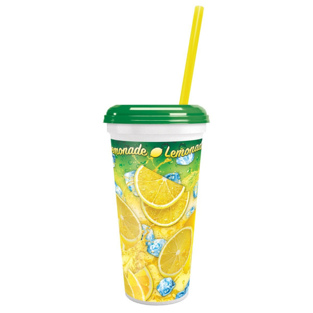 16 oz. Tall Plastic Souvenir Lemonade Cold Cup with Straw and Lid - 250/Case