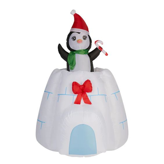 Animated Penguin In Igloo Christmas Inflatable Decoration