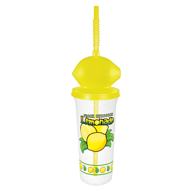 16 oz. Tall Plastic Lemonade Cold Cup with Straw and Lid - 500/Case