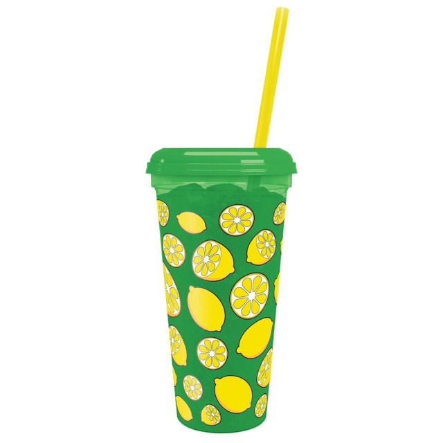 Lemonade Cup - 32 oz. Plastic Cup with lid and straw